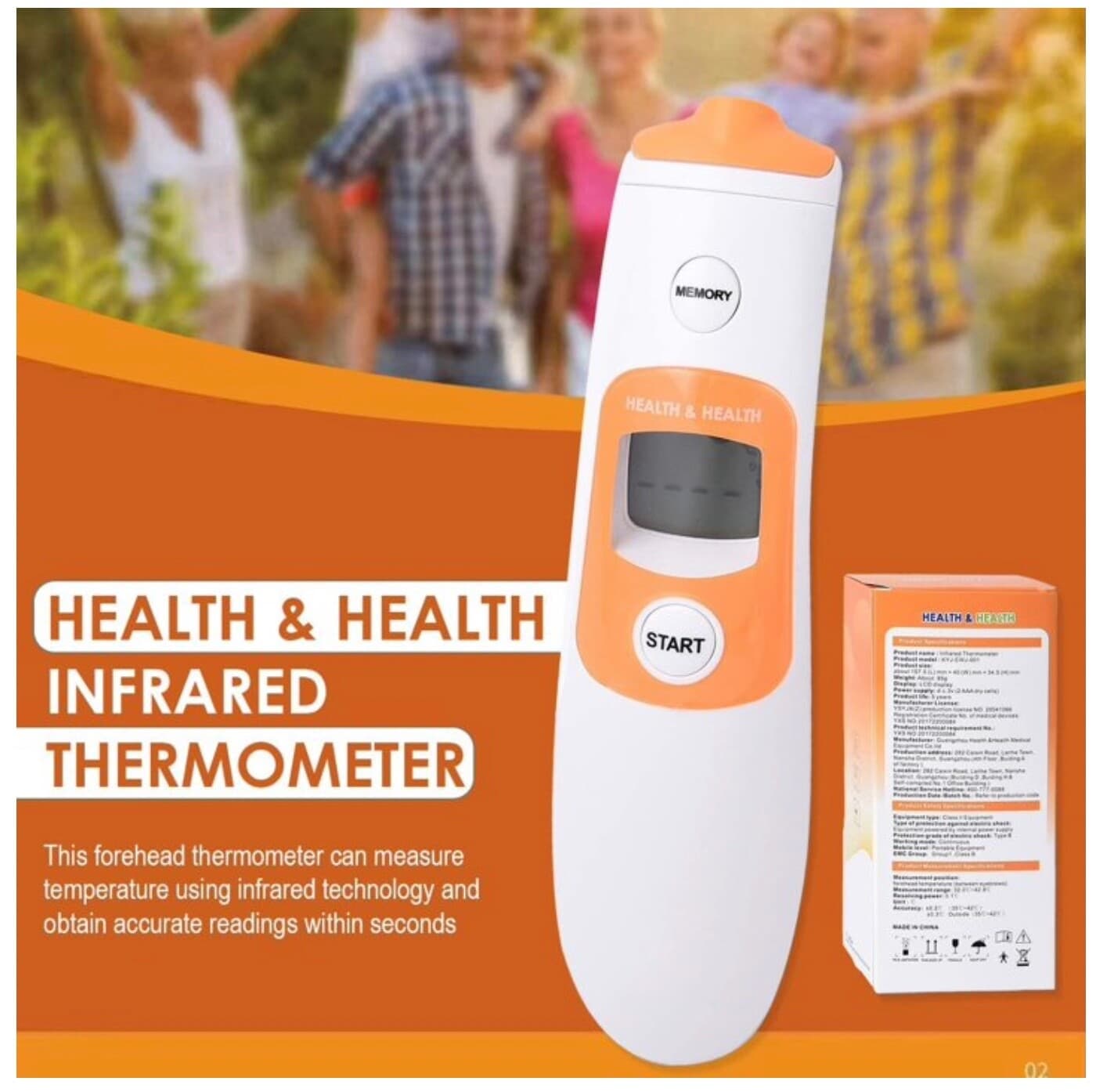 Digital Infrared No Touch Forehead Thermometer 3 Color LCD Display w/ Memory 3