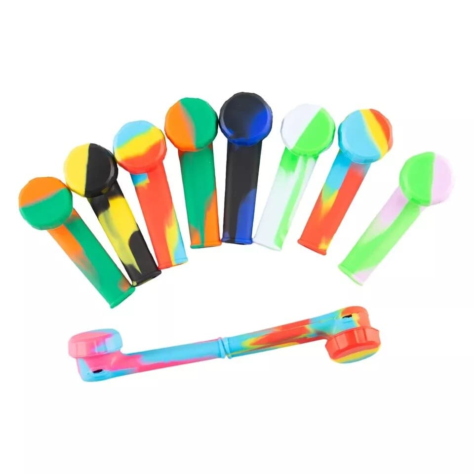 5PCS 3.4'' Mini Silicone Smoking Hand Pipe with Metal Bowl & Cap Lid Pocket Pipe 6