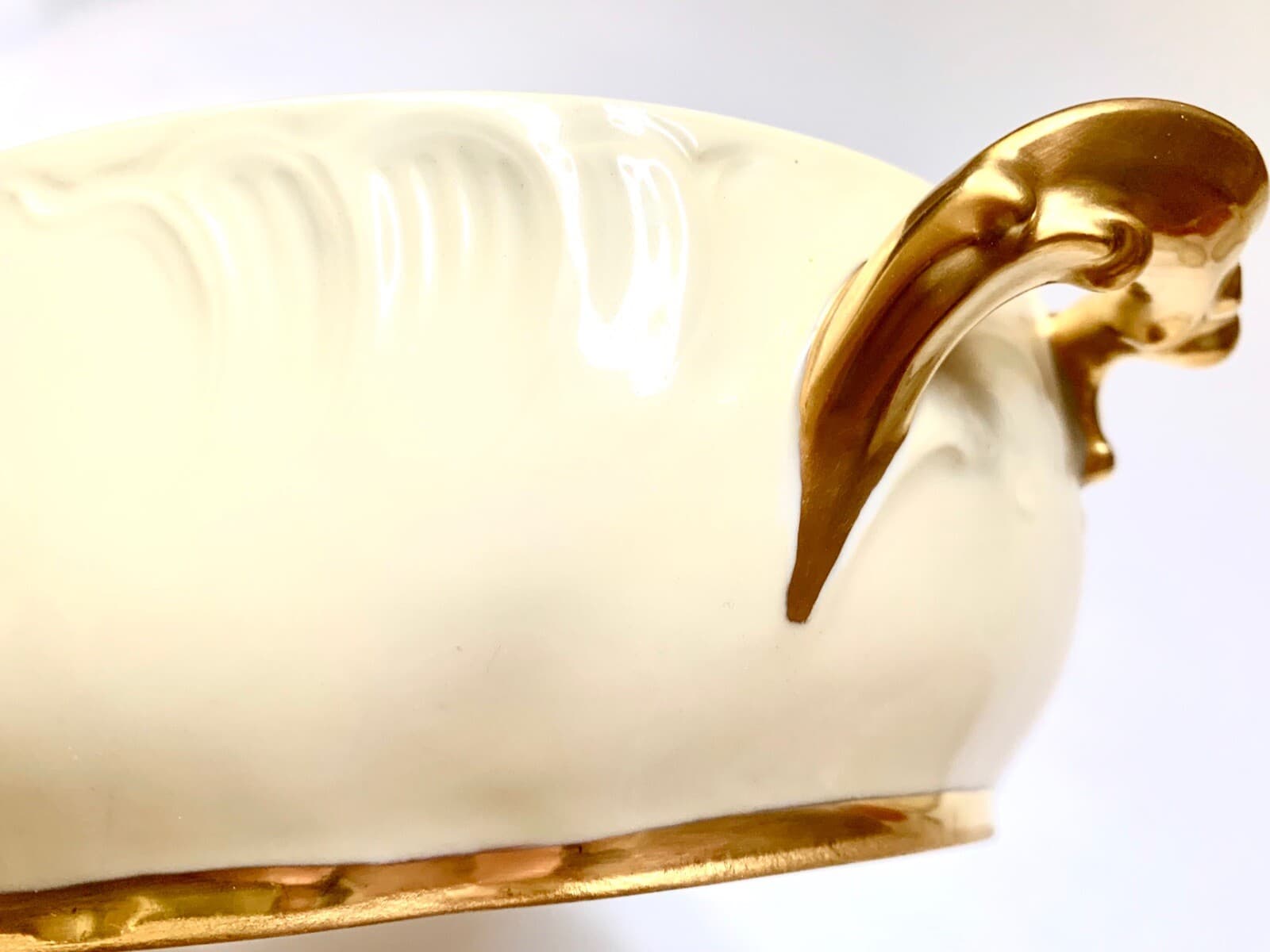 ANTIQUE RARE CHINA CFH GDM FRANCE FRENCH CASSEROLE POT AND PLATTER WITH GOLD RIM 5