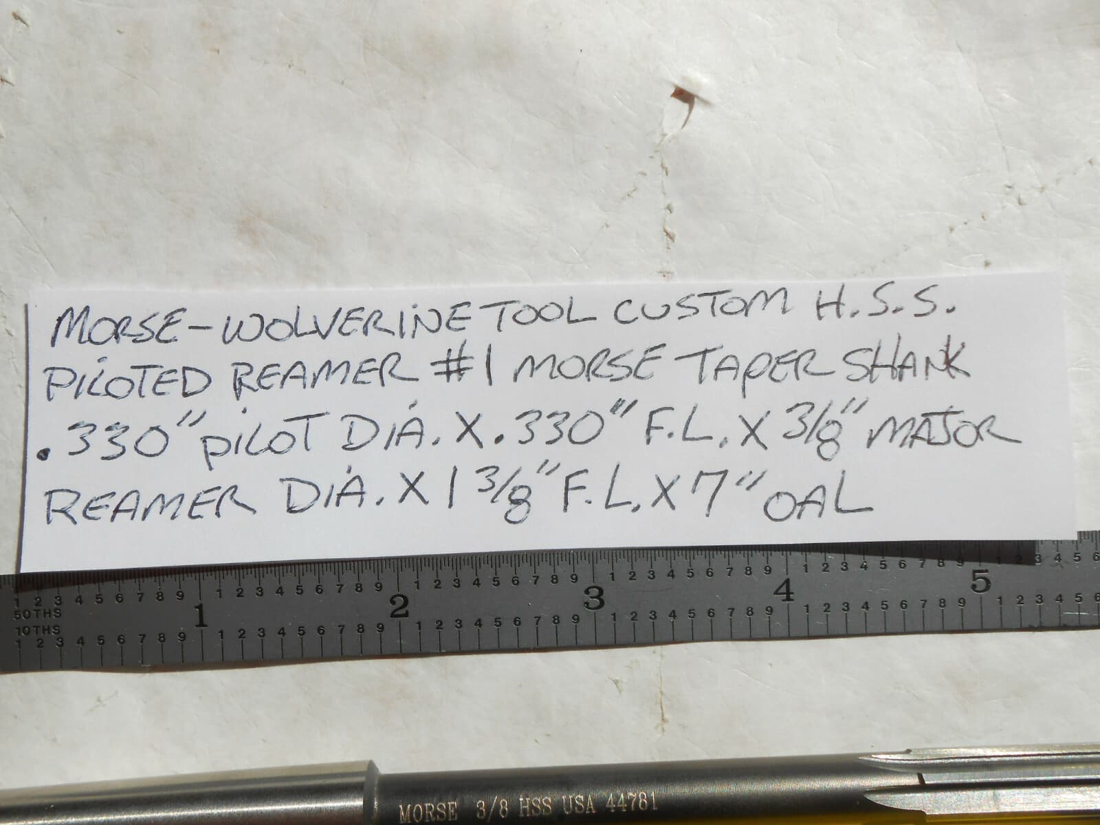NEW MORSE+WOLVERINE USA CUSTOM H.S.S. .330" PILOT X 3/8" 6FL RH PILOTED REAMER 3