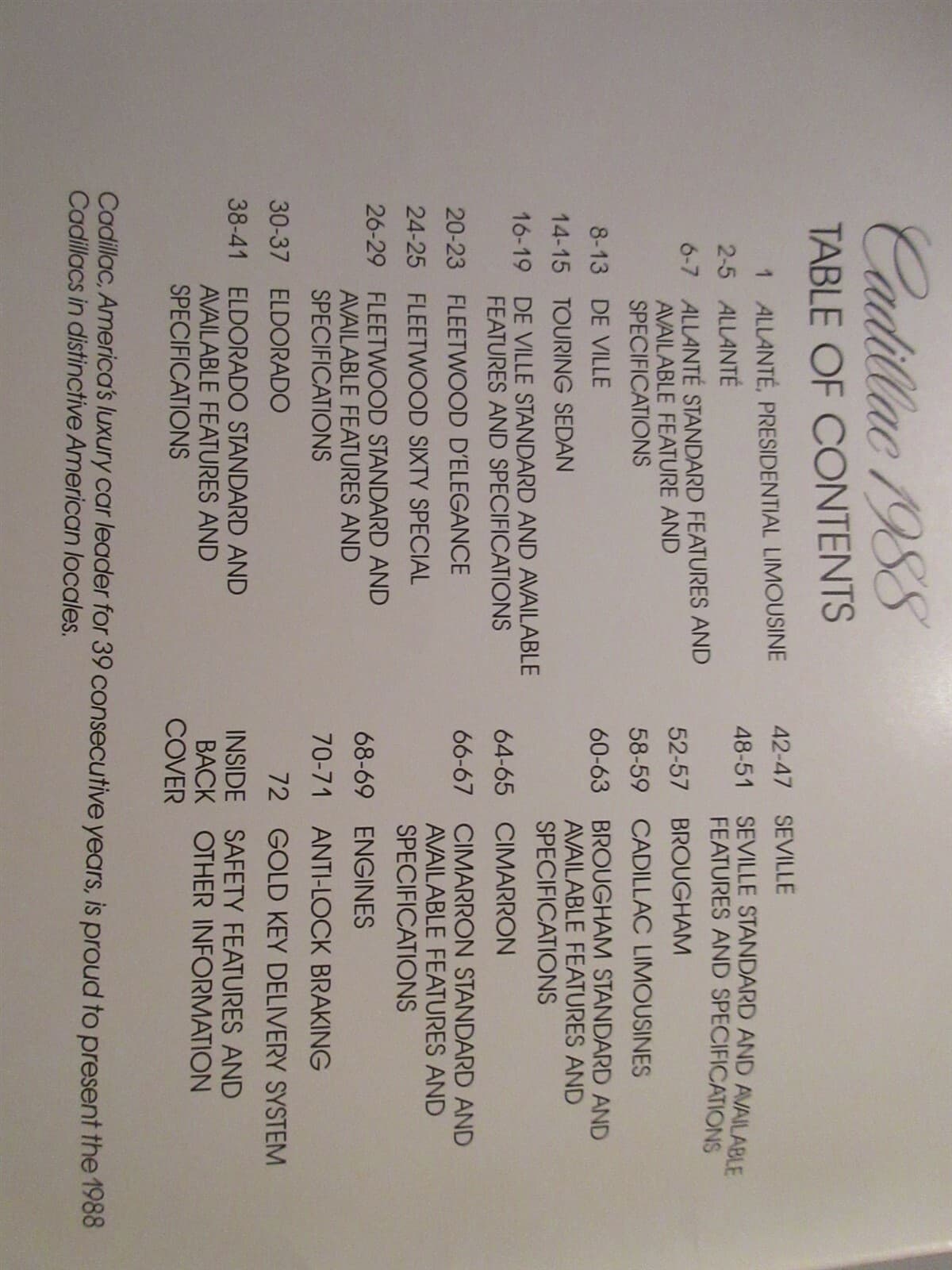 1988 CADILLAC HUGE PRESTIGE BROCHURE 72 pages ALLANTE DeVille ELDORADO Limousine 2