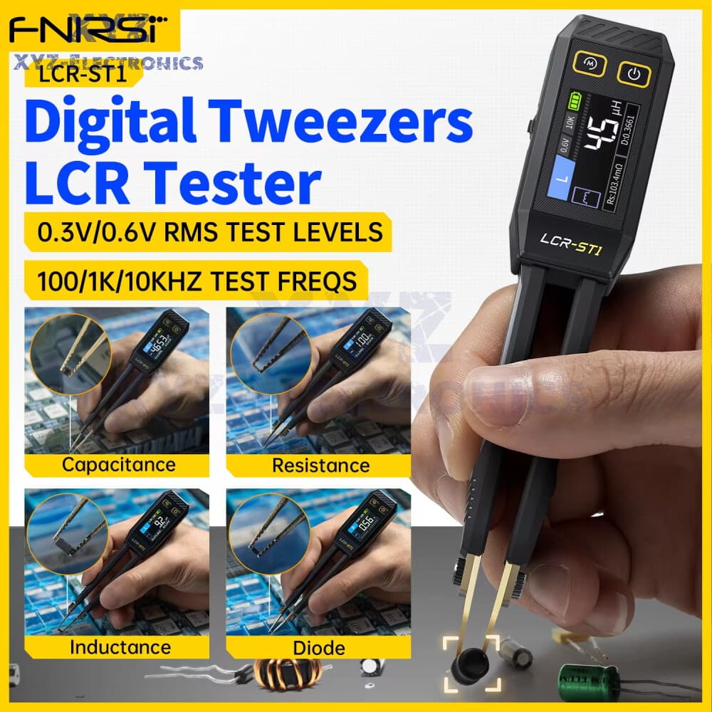 FNIRSI LCR-ST1 Mini Smart Tweezer LCR SMD ESR Tester Ohm Capacitance Diode Test 2