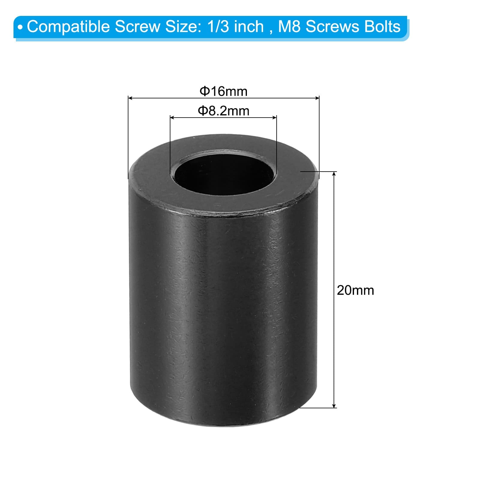 4Pcs M8 Aluminum Metal Spacers Aluminum 8.2mm ID x 16mm OD x 20mm L Black 2