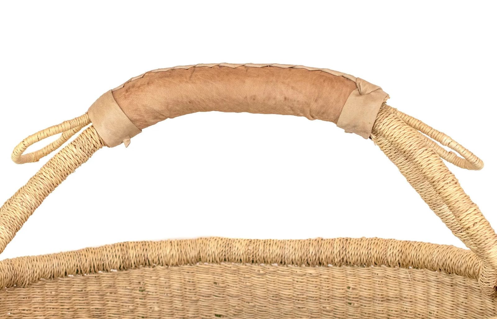 Ghanaian Bolga Basket, Striped Olive Green, Large Size African Handmade 4