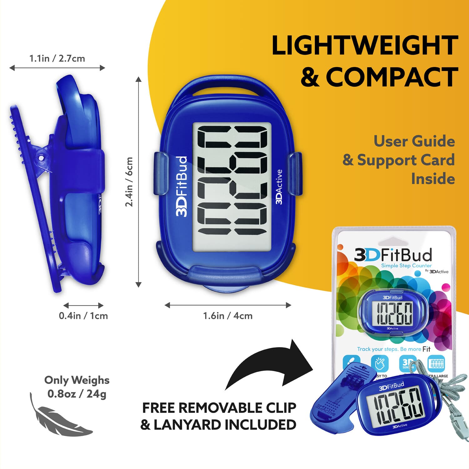 3DFitBud Simple Step Counter Walking 3D Pedometer with Clip and Lanyard A420S 6