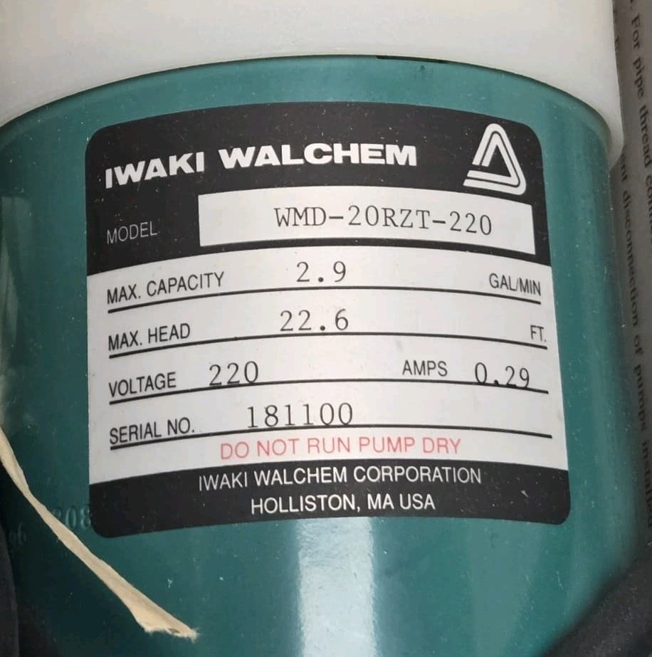 NEW NOS Iwaki Walchem Magnetic Drive Pump WMD-20RZT, 220 Volts, 2.9 Max GPM 2