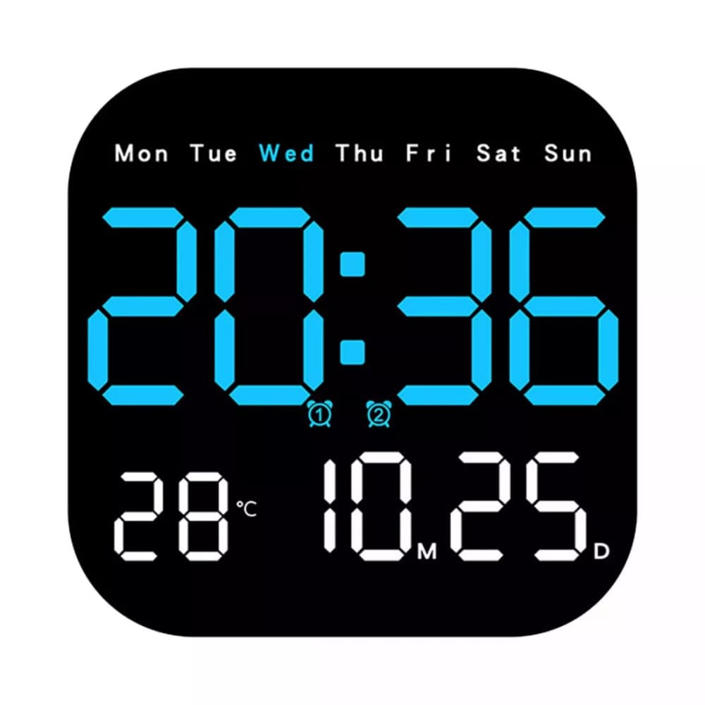 Square LED Large Digital Wall Clock Remote Control Temperature Date Week Display 3