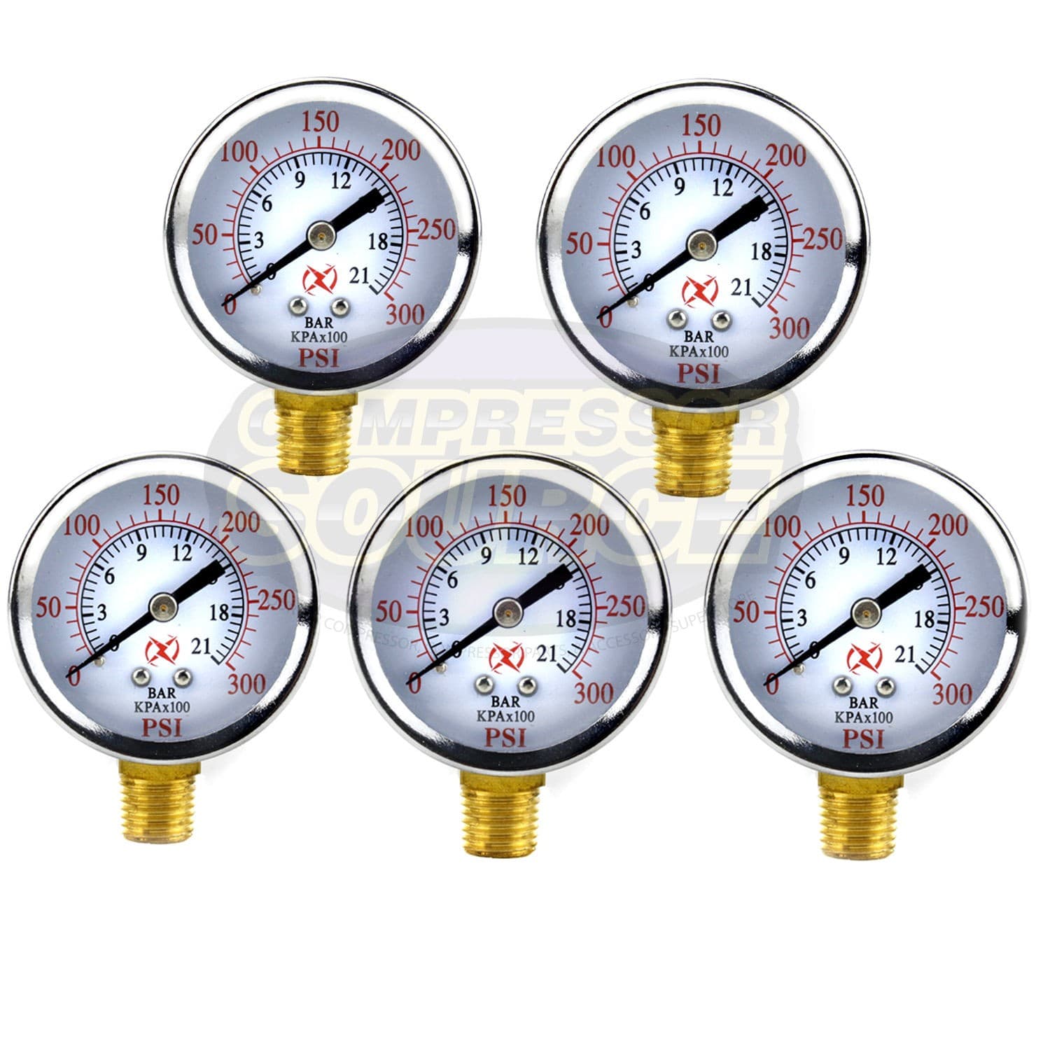5 Air Compressor Pressure Hydraulic Gauge 2" Face side Mount 1/4" NPT 0-300 PSI
