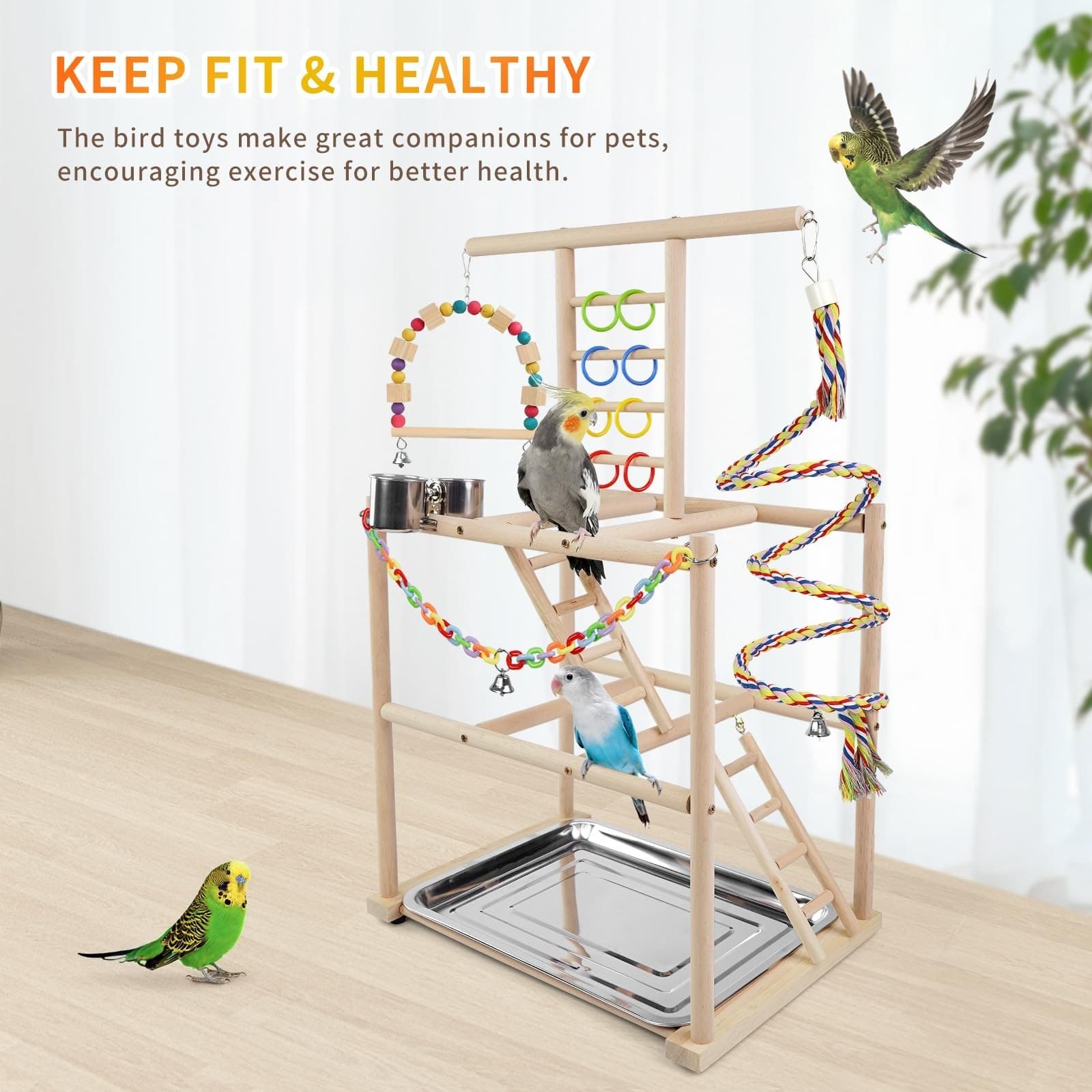 Bird Playground, Parrots Playstand for Small to Medium Birds, Perch Stand wit... 4