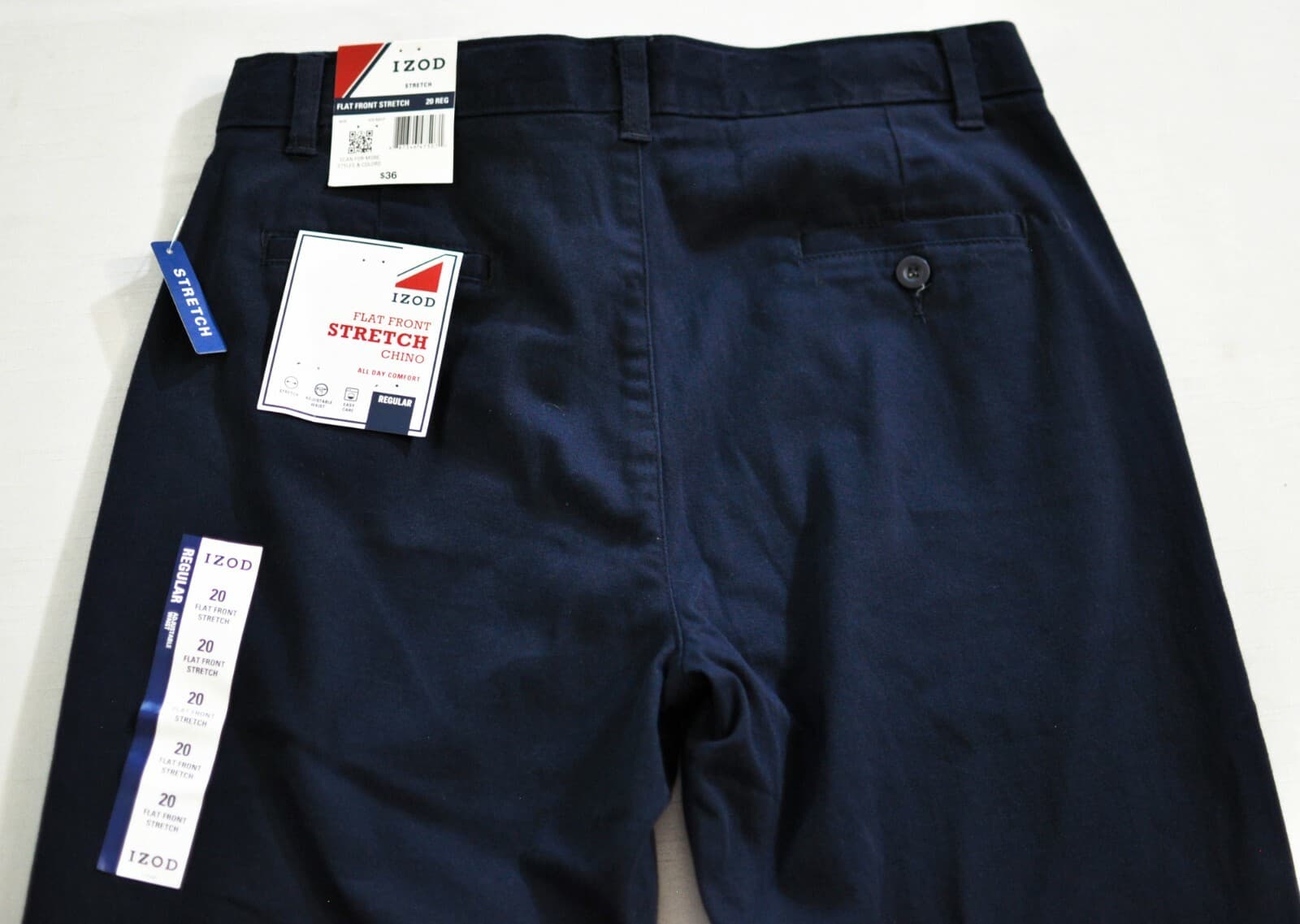boy's Izod flat front stretch chino size 20 navy blue pants adjustable waist 2