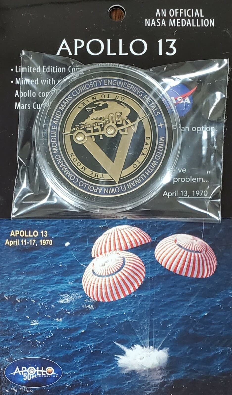 APOLLO 13 -50th ANNIVERSARY-LIMITED EDITION-OFFICIAL NASA FLOWN METAL MEDALLION  5