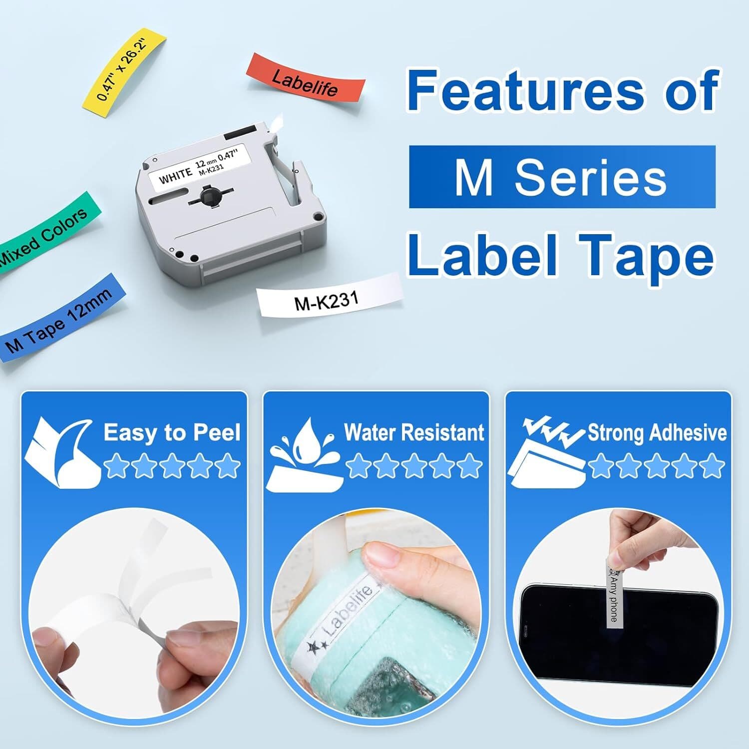 4PK Label Tape M-K231 MK231 M231 Black on White 12MM 1/2" for Brother PT-65 4