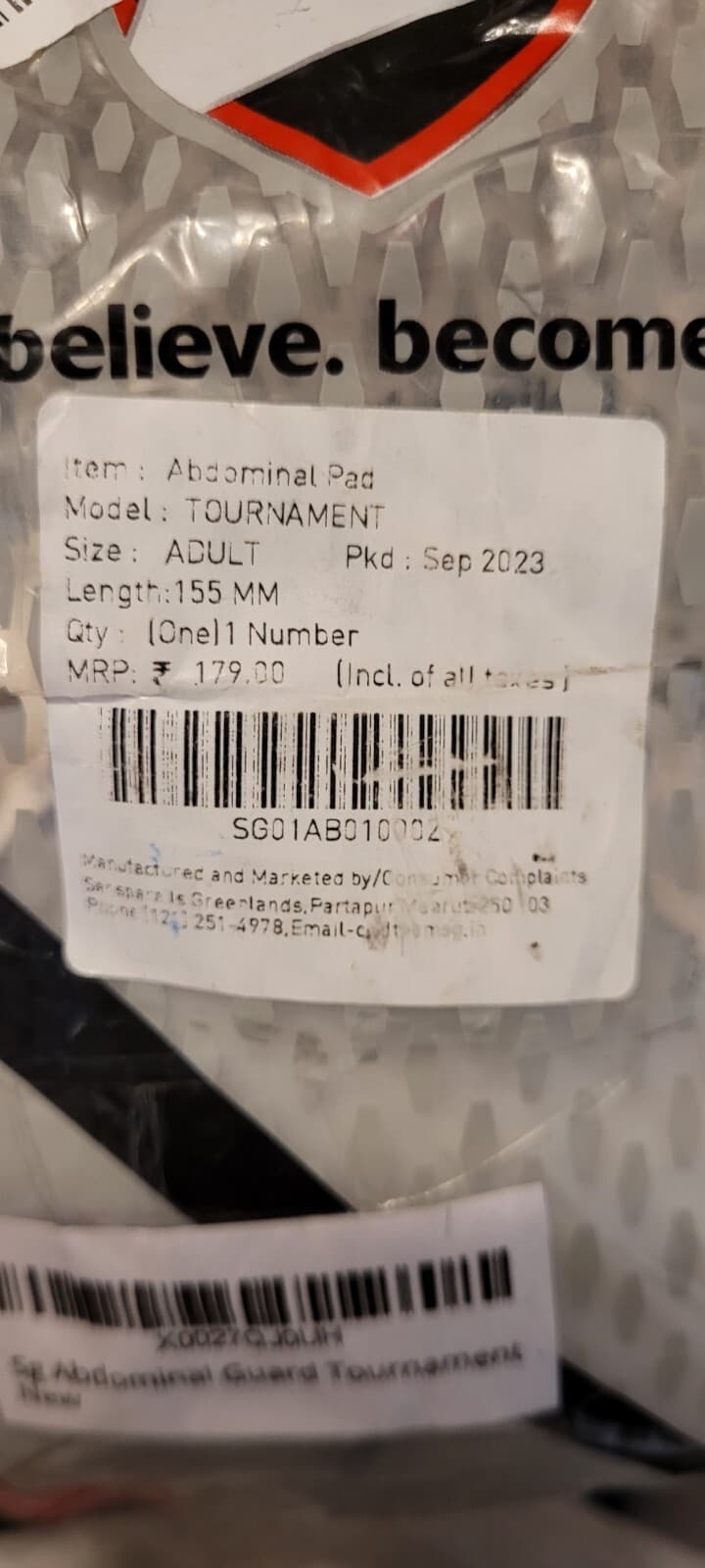 SALE!!! SG Tournament Abdominal Pad for ADULT 100% Original White 3