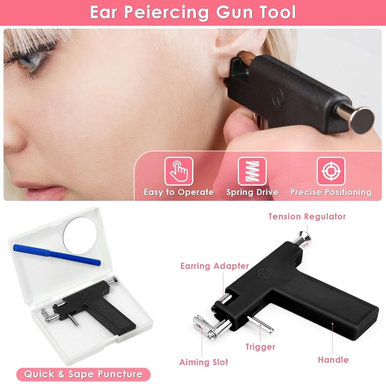 Professional Ear Piercing Gun Kit, Reusable with Stainless Steel Piercing Studs 3