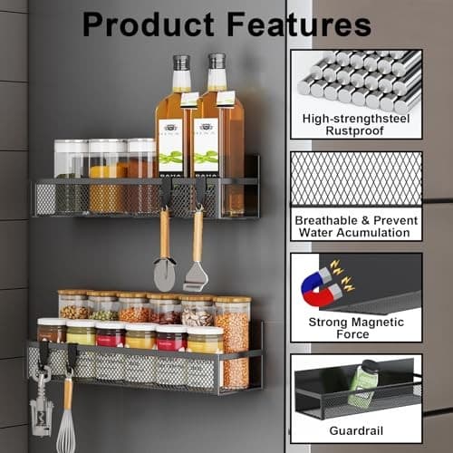 Magnetic Spice Rack for Refrigerator Magnetic Shelf, Fridge Magnet 6 Pack 4