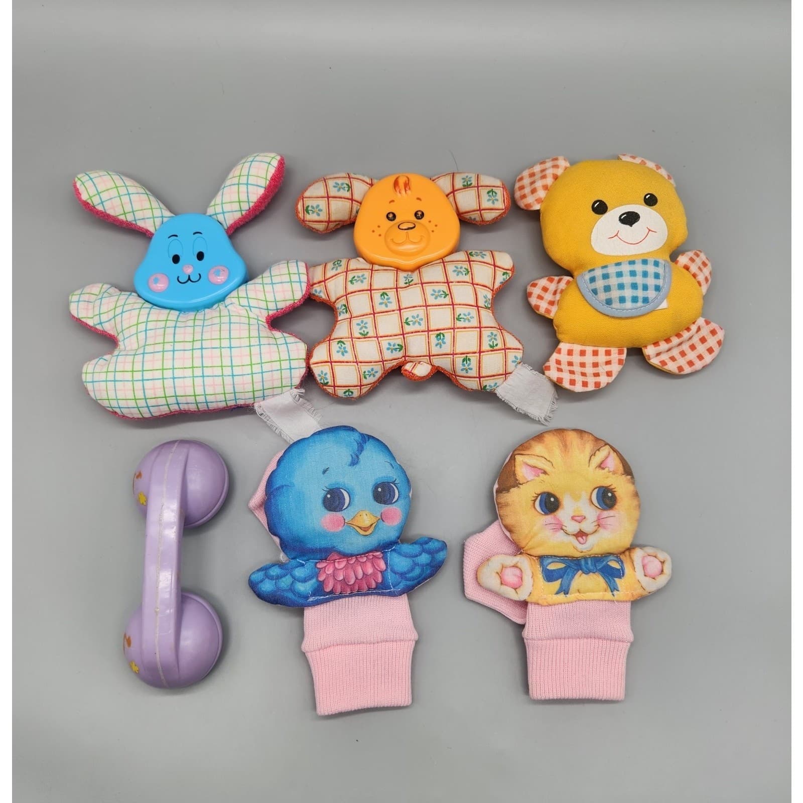 Vintage 80s baby Infant Rattle Toys Plush Lot 6 Playskool Fisher-Price 1st Years