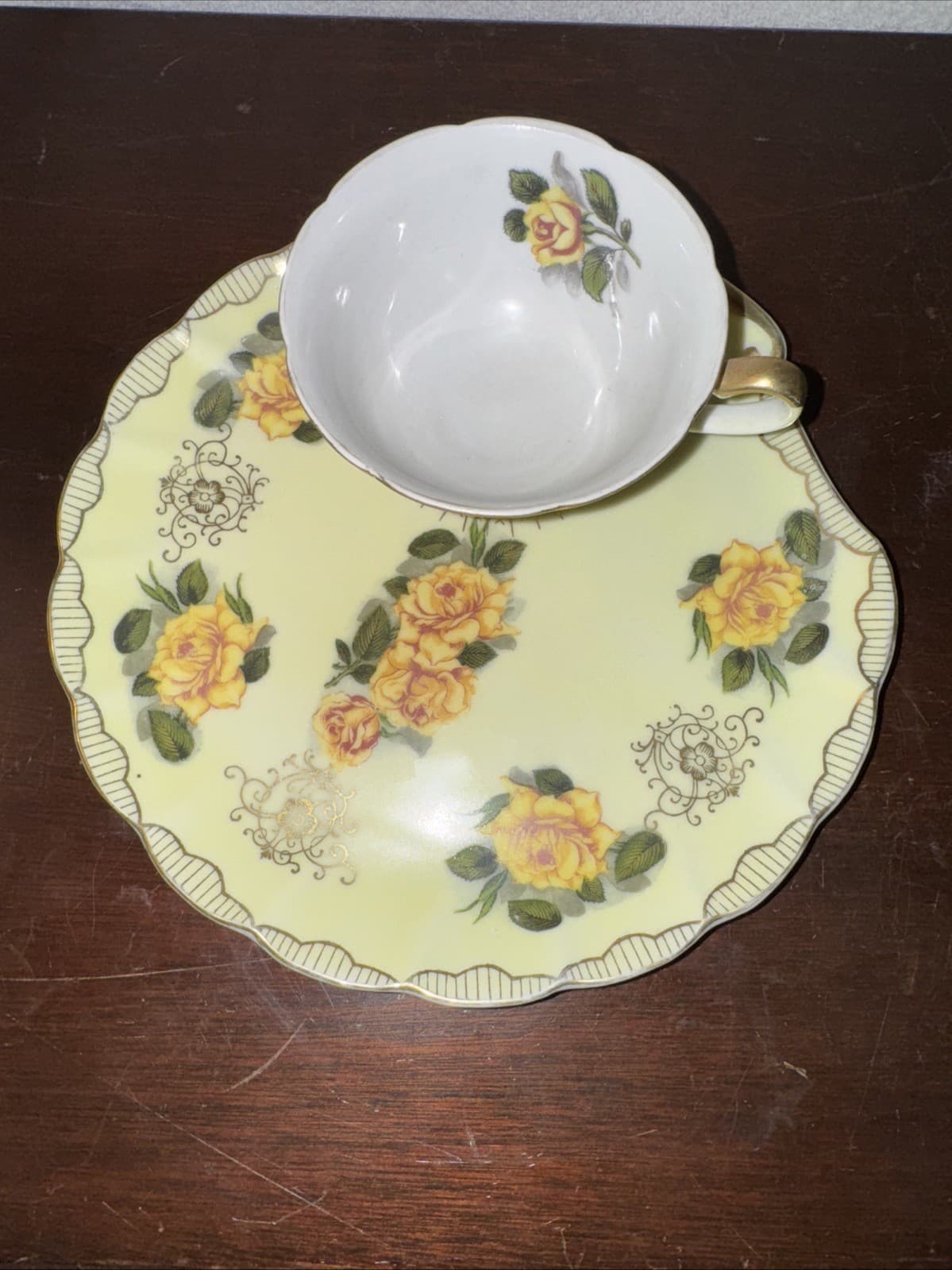 Lefton Vintage Small Snack Tray With Yellow Flowers Porcelain 3