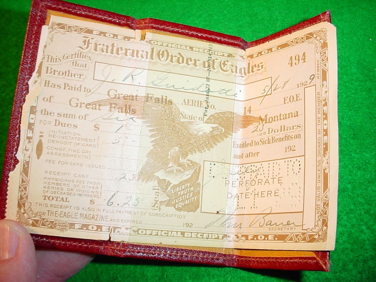 1929 Fraternal Order of Eagles Pouch with Certificate, By-Laws, Great Falls, MT 2