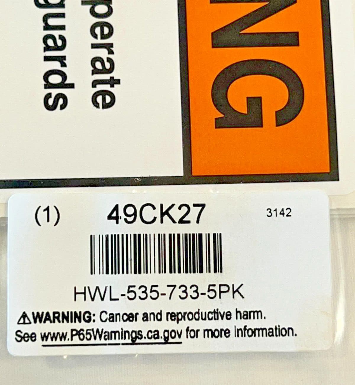 NEW, MIP - WARNING Pinch Point Label; 3.5" x 5"; Unit = 5 in a Pack; 49CK27 5