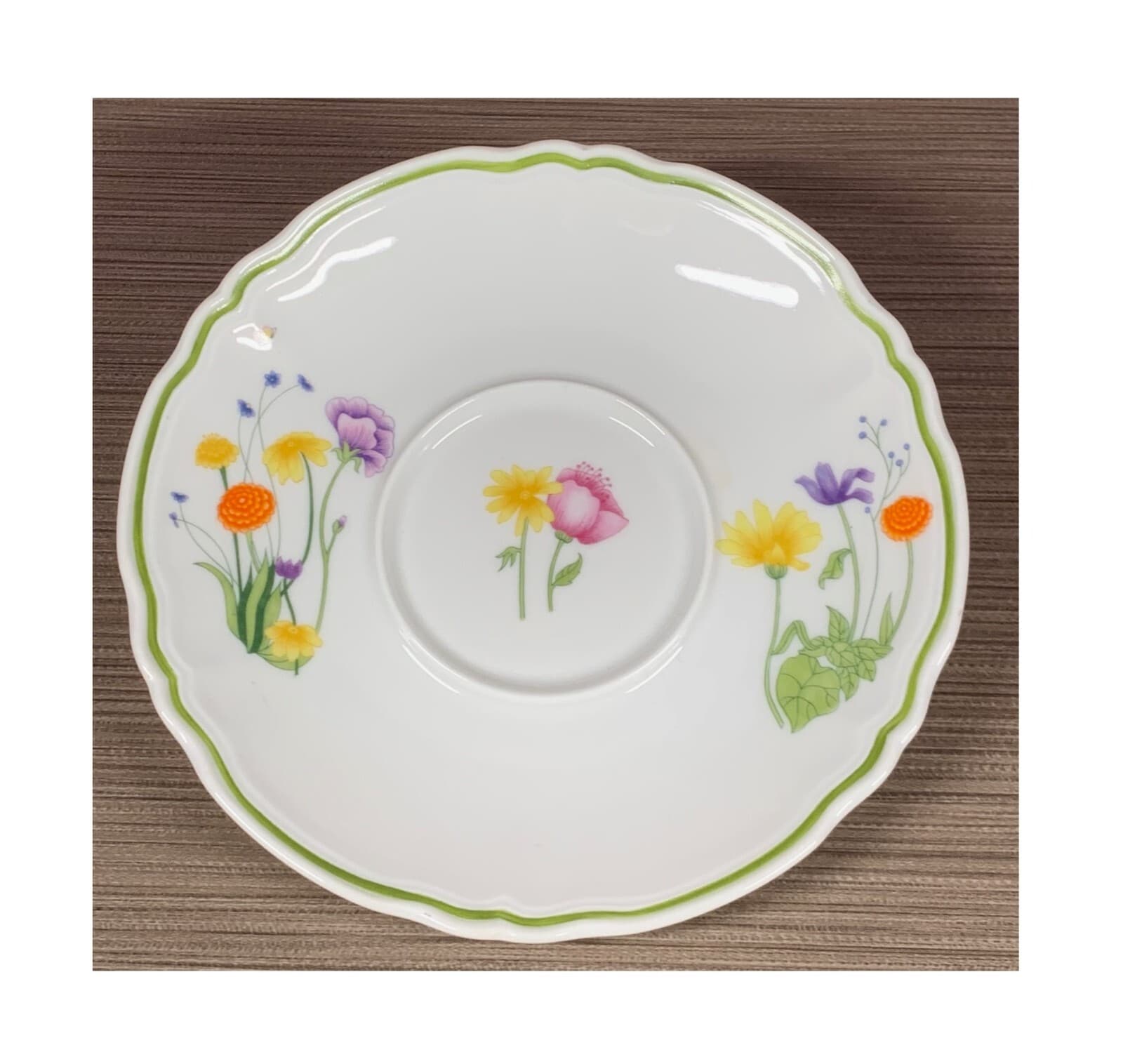 SCALLOPED EDGE GARDEN FLOWERS DEMITASSE CUP SAUCER BY DENBY LIMOGES FRANCE