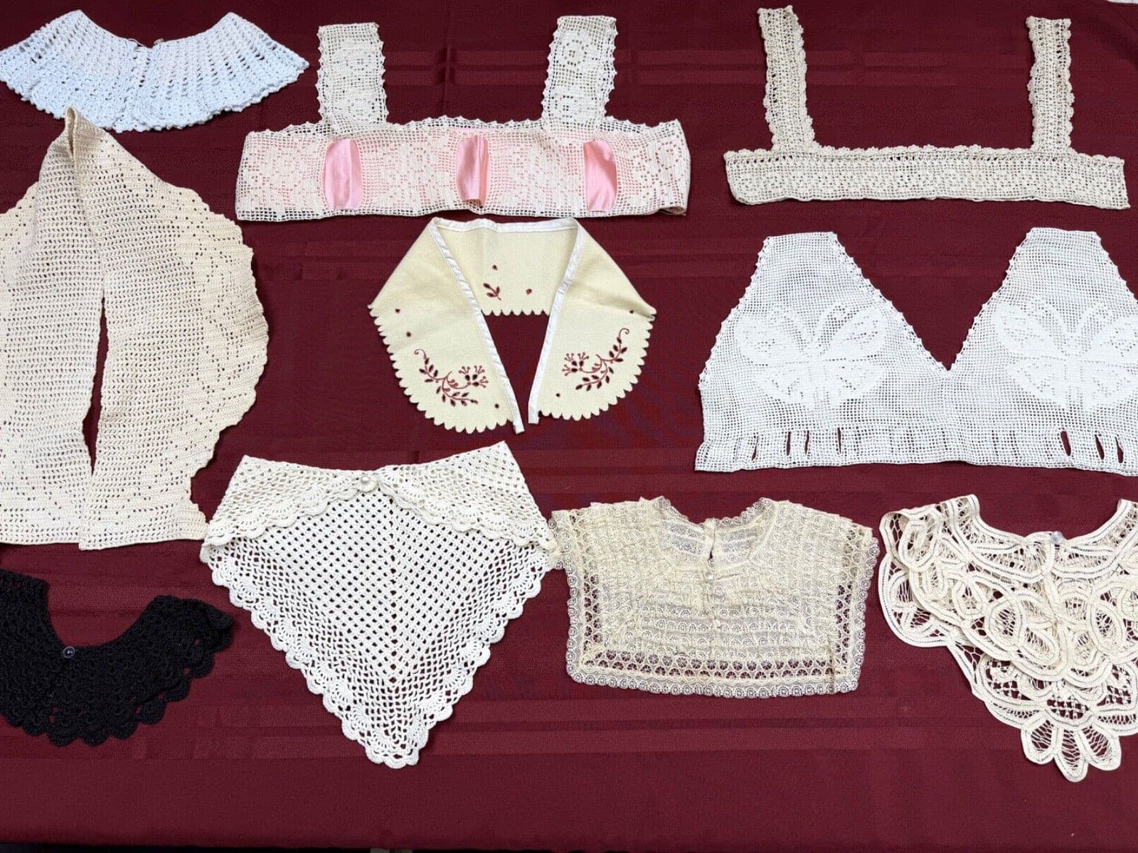 Huge Vtg Lot 49 Collars Crochet Handmade Lace Girls Children White Beige Black 3
