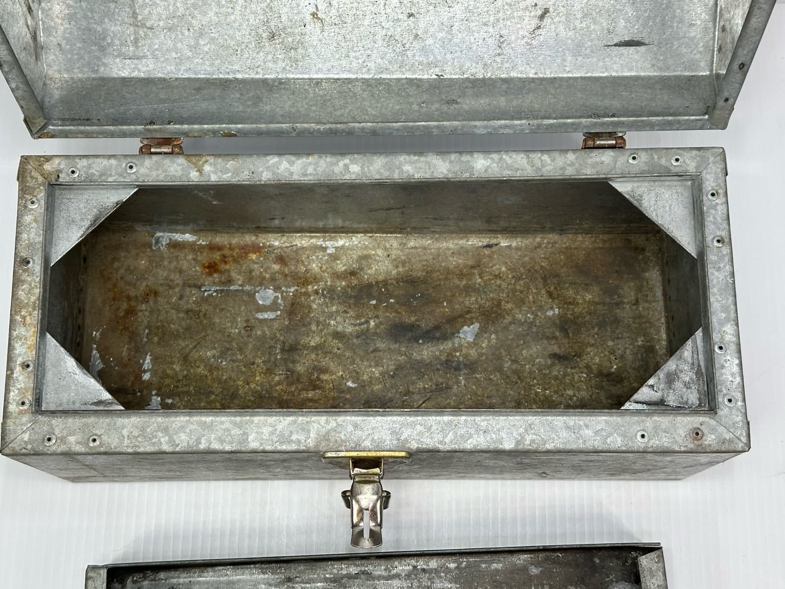 Vintage SCOUP Gable Top Galvanized Sheet Metal Toolbox Tray Pop Rivet Handmade 6