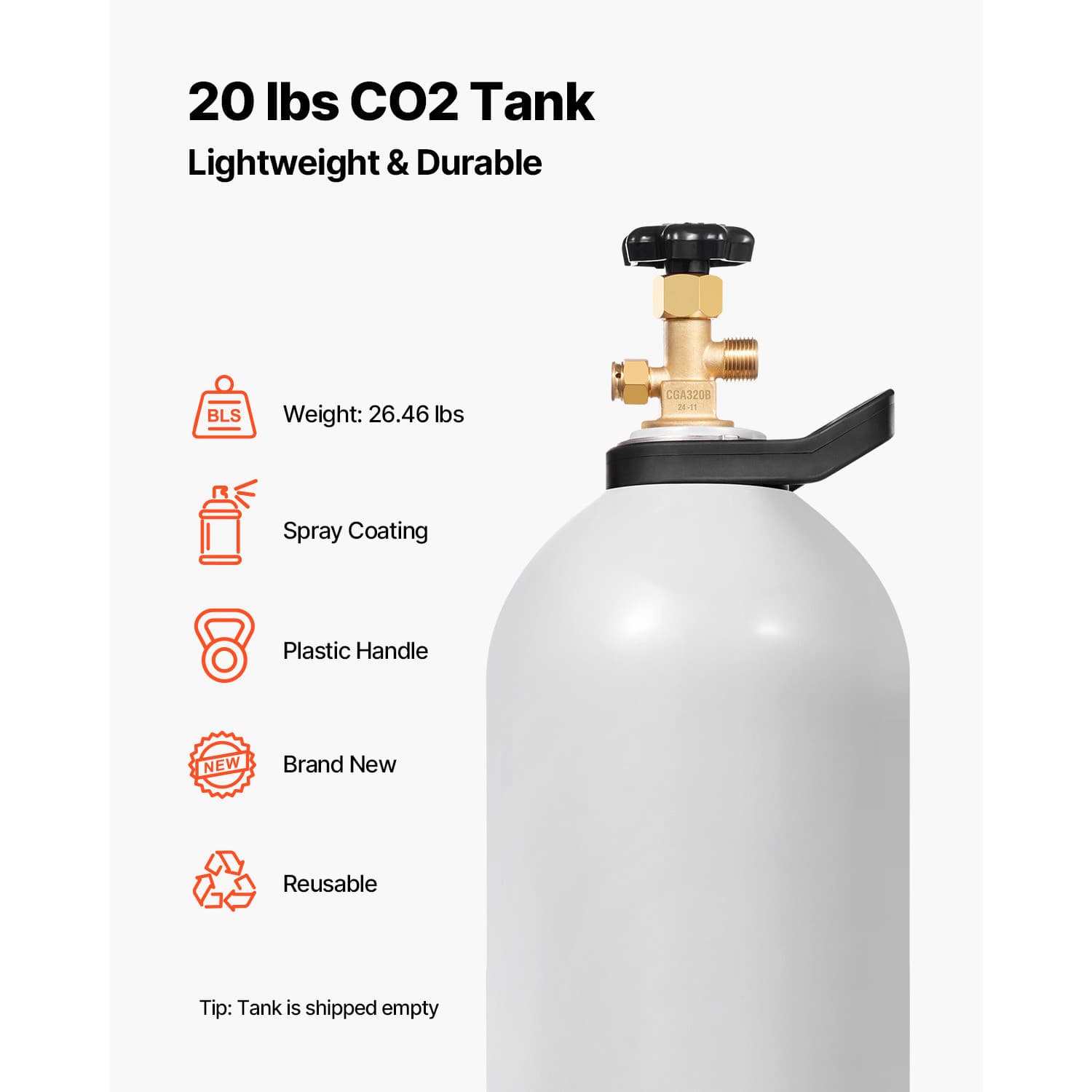 CO2 Tank 20 lbs New Aluminum Alloy Cylinder with CGA320 Valve DOT & TC Approved 2