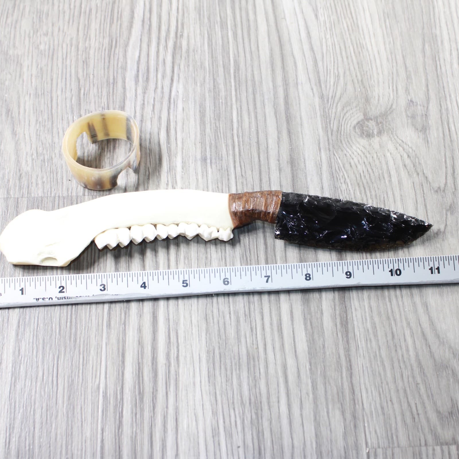 Deer Jaw Handle Obsidian Blade Ornamental Knife #0350  Mountain Man Knife 3