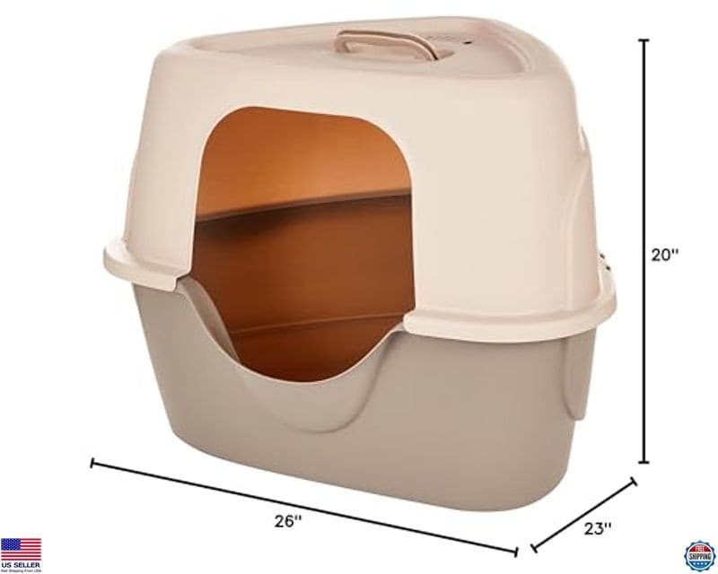 Basics Charcoal Cat Litter Box with Lid - No-Mess Design, Standard 26"x23"x20 5