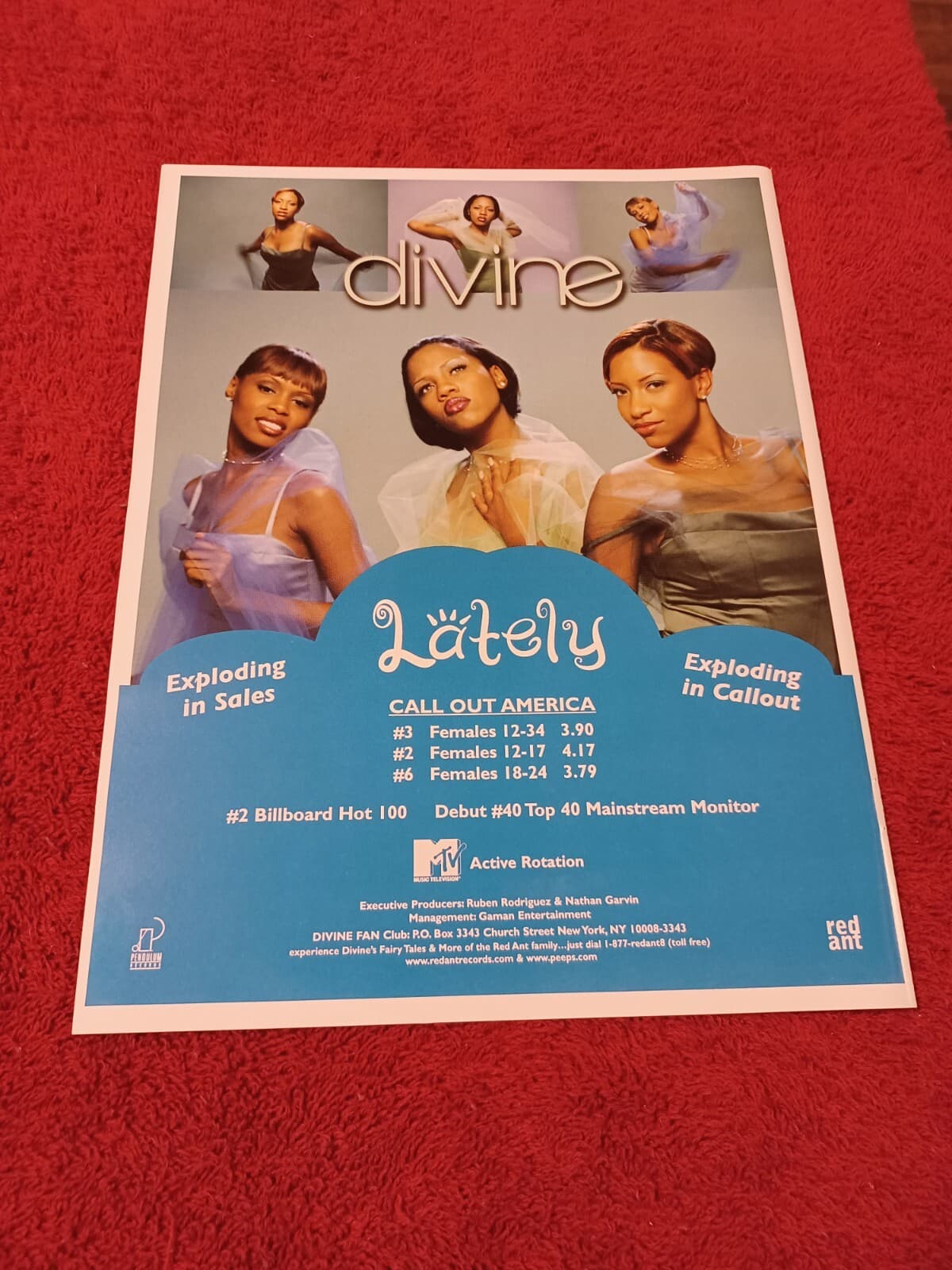 DIVINE - 1998 US Full-Page Ad 'Lately' Single Release (HITS Magazine) 2