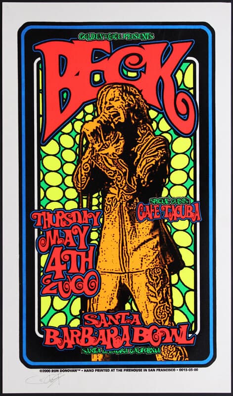 Beck Cafe Tacuba Santa Barbara 2000 Flocked  Velvet Poster Firehouse Signed