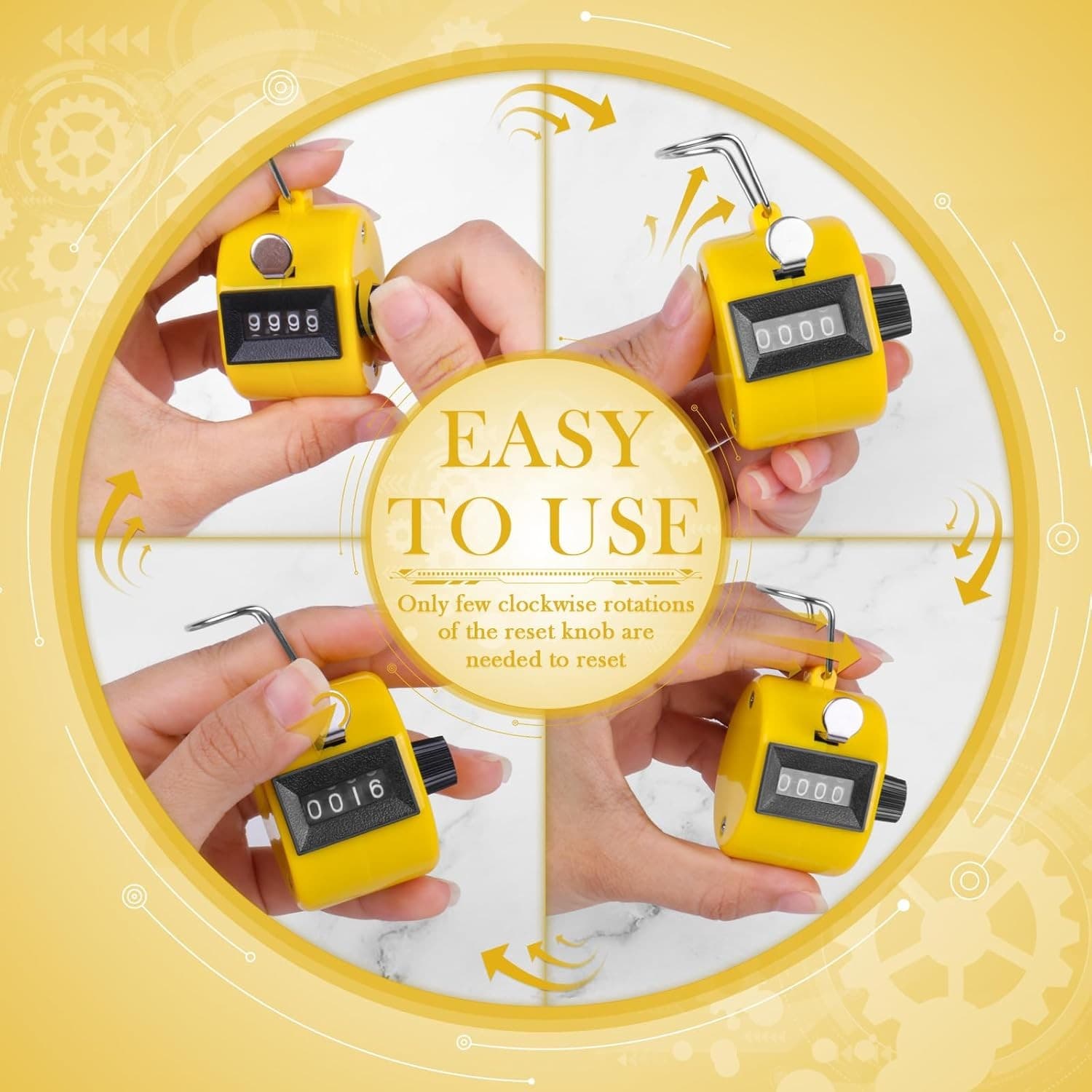 5 Pcs Clicker Counter,Hand Tally Counter Yellow/Green/Blue/Red/Black  3