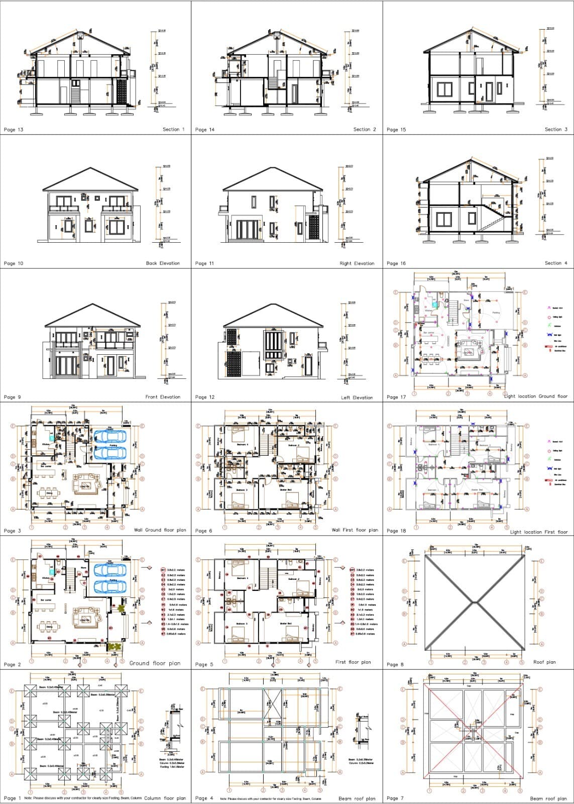 36x40 Feet House Design Plans 11x12 Meter 4 Beds 5 Baths Hip Roof (A4 Hard Copy) 3
