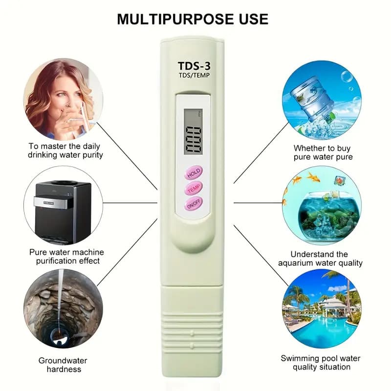 Handheld Water Quality Hardness Purity Digital LCD Meter 0-9990 PPM TDS TDS-3 2