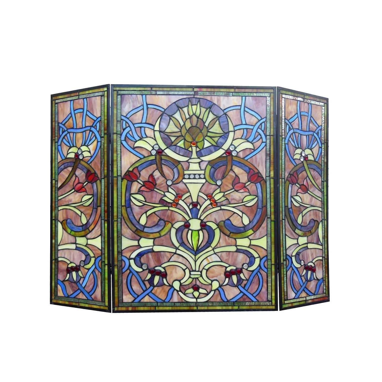 Fireplace Screen Stained Glass Tiffany Style Victorian Design Decor 2