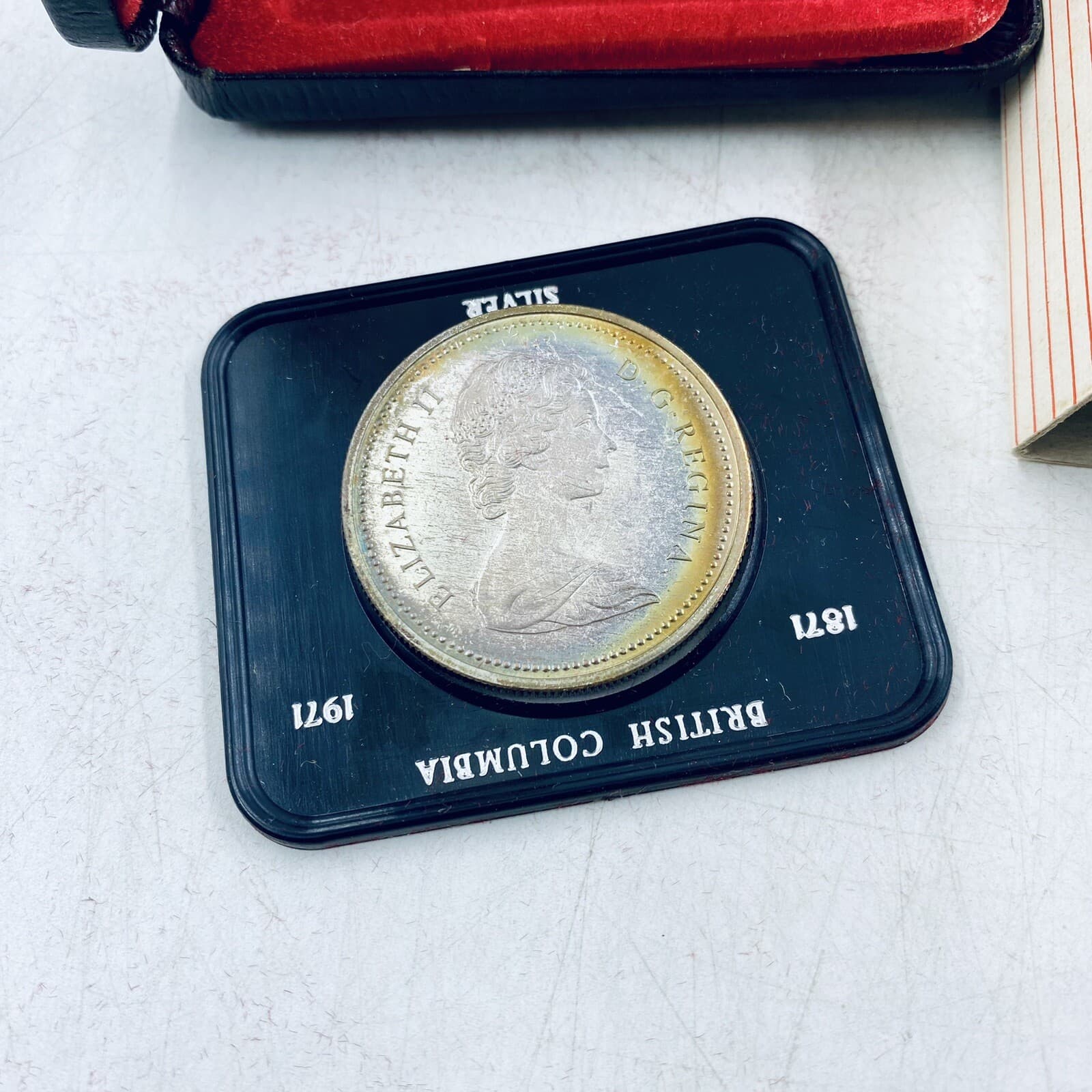 1971 Canada $1 British Columbia Silver Dollar KILLER RAINBOW TONING W/ Case #11 5