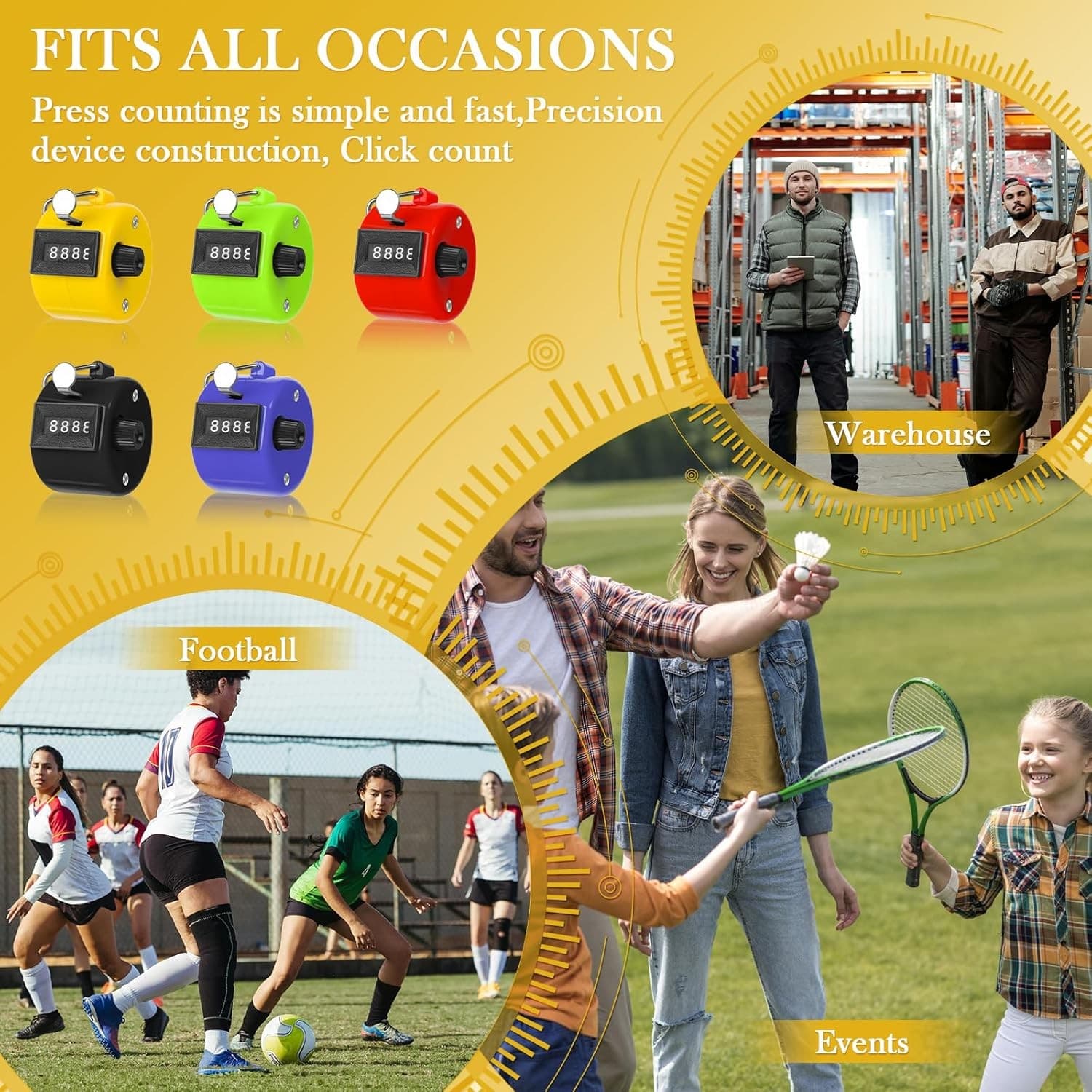 5 Pcs Clicker Counter,Hand Tally Counter Yellow/Green/Blue/Red/Black  6