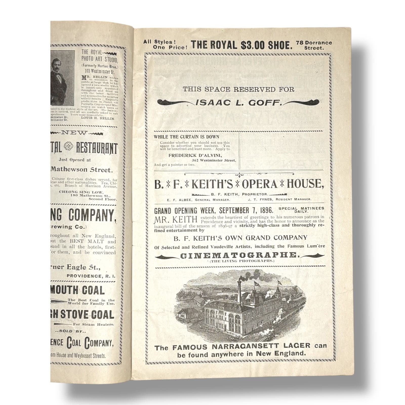 1896 Providence RI B. F. Keith’s Opera House Theatre Program Cinematographe 3