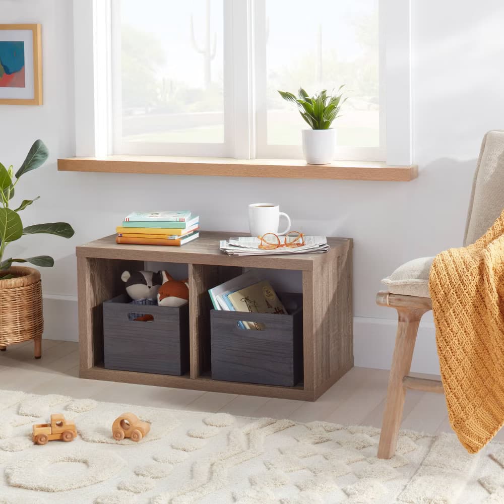 13'' 2 Cube Organizer Weathered Gray - Brightroom: MDF Bookshelf with Anti-Tip 2