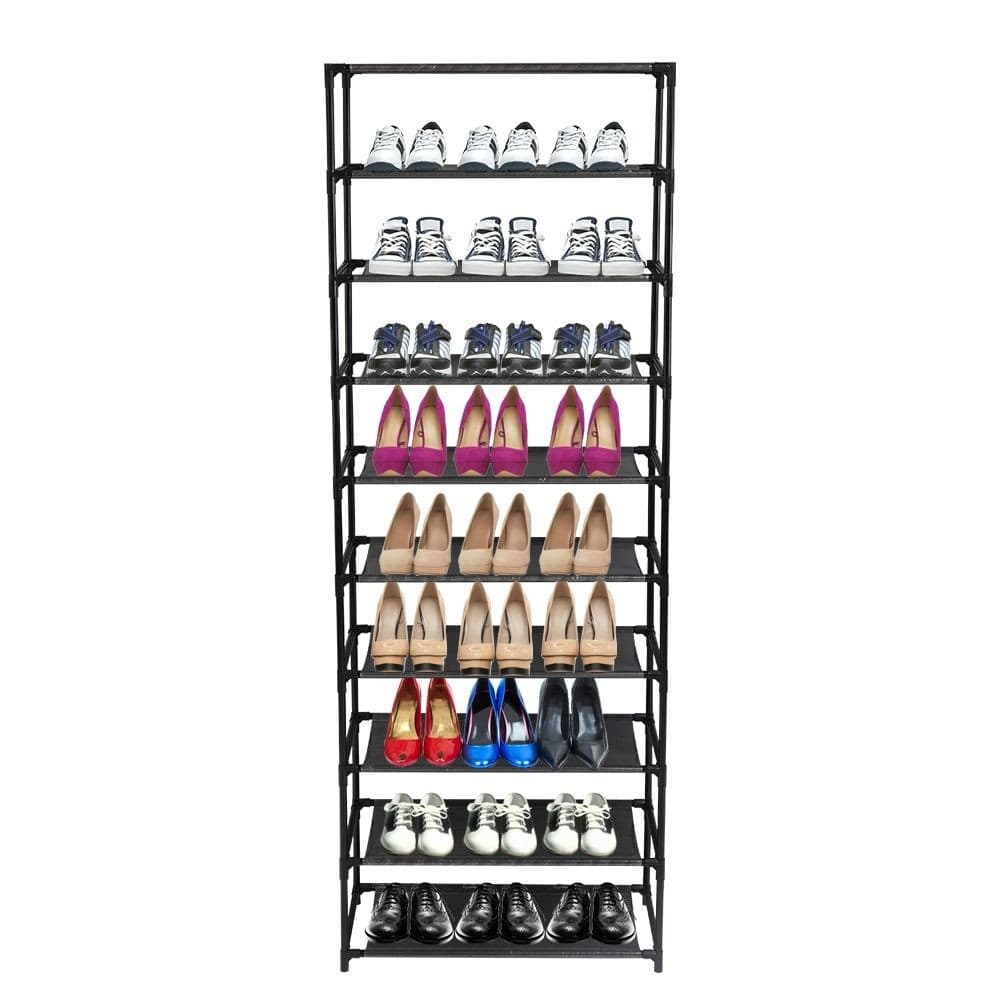 10 Tier Shoe Rack for 30 Pairs Freestanding Modular Organizer with Black Gray Tu