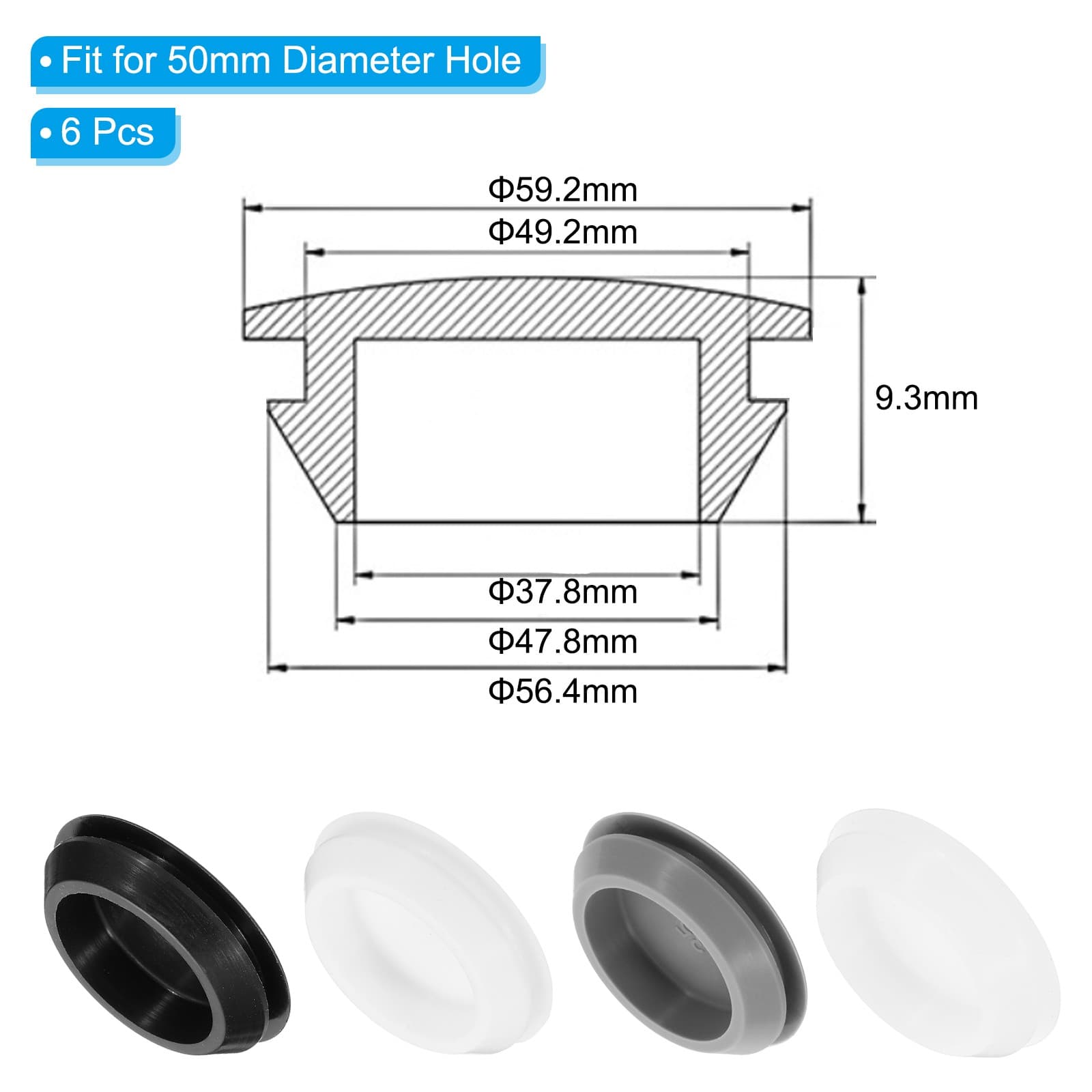 6Pcs 50mm Diameter Silicone Round Snap Furniture Hole Plug White 2