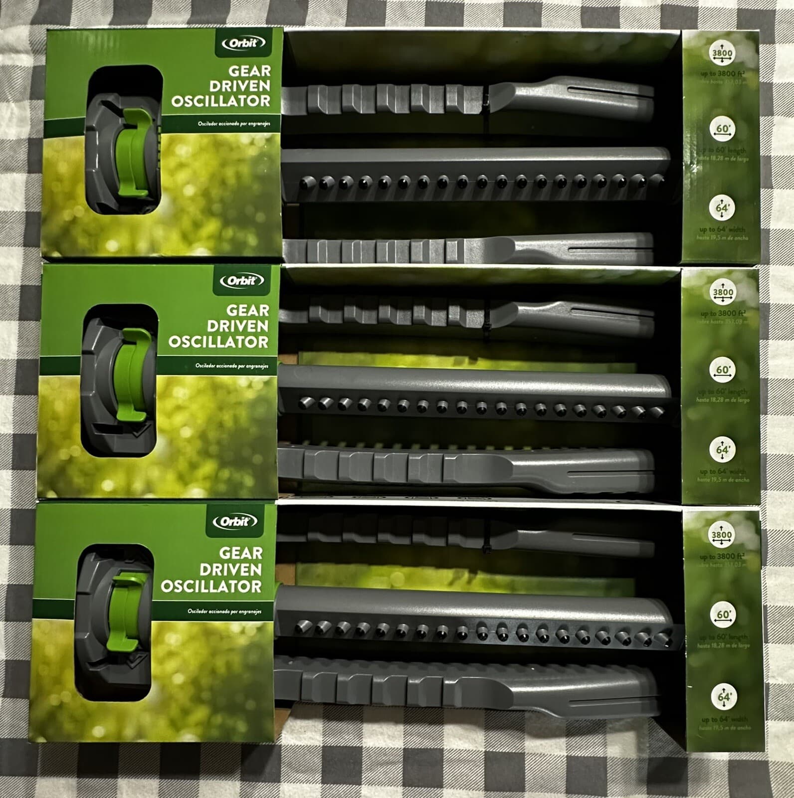 NIB Lot Of 3 Orbit 3800 SQ. FT. Gear Driven Straight Bar Oscillator Sprinklers