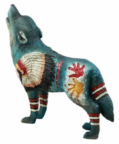 Indian Chief Native Tribal Howling Wolf Totem Spirit Figurine Collection 6.25"L 6