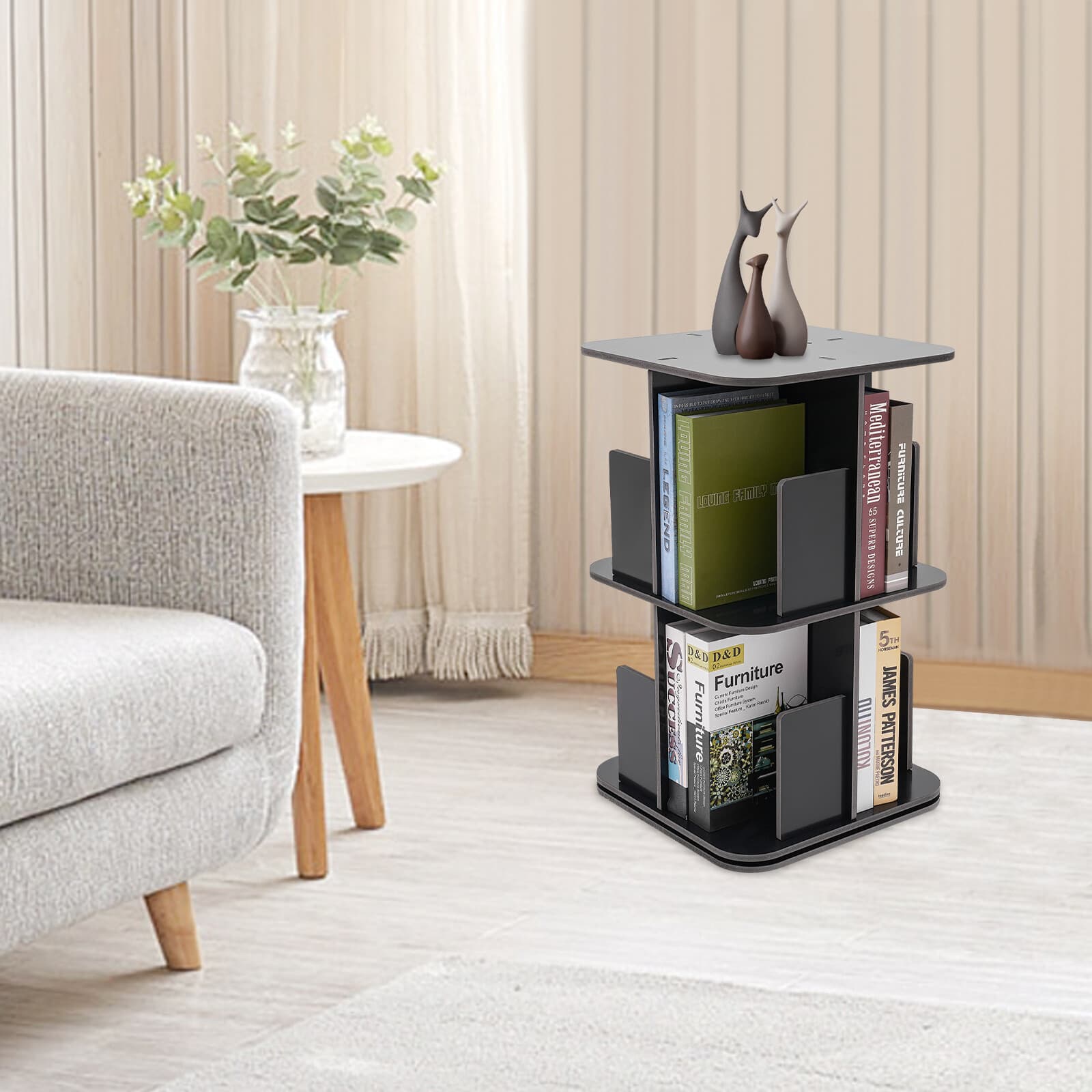 360?? Rotating Bookshelf, 2 Tier Standing Bookcase, Small Corner Bookcase NEW 2