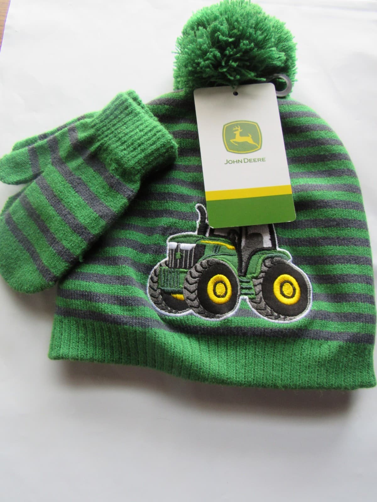 BOY'S TODDLER (2T-4T) JOHN DEERE TRACTOR SHERPA LINED STOCKING CAP MITTENS SET