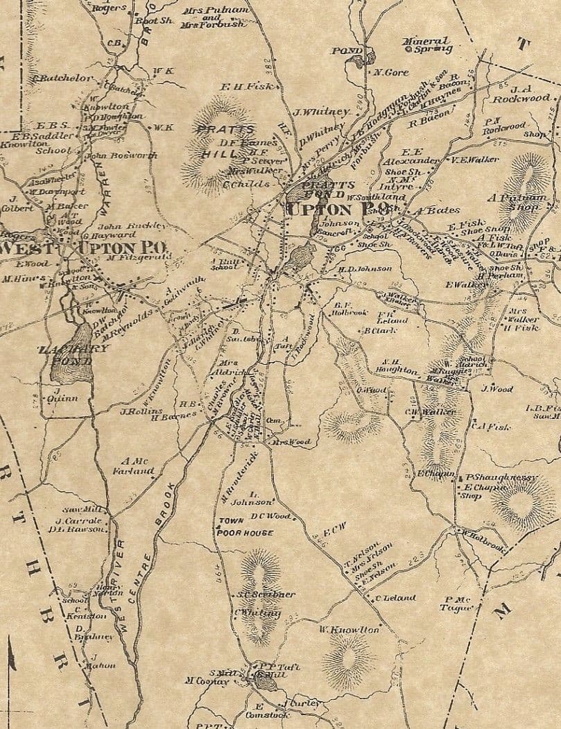 Upton Hopedale Milford MA 1870 Maps with Homeowners Names Shown