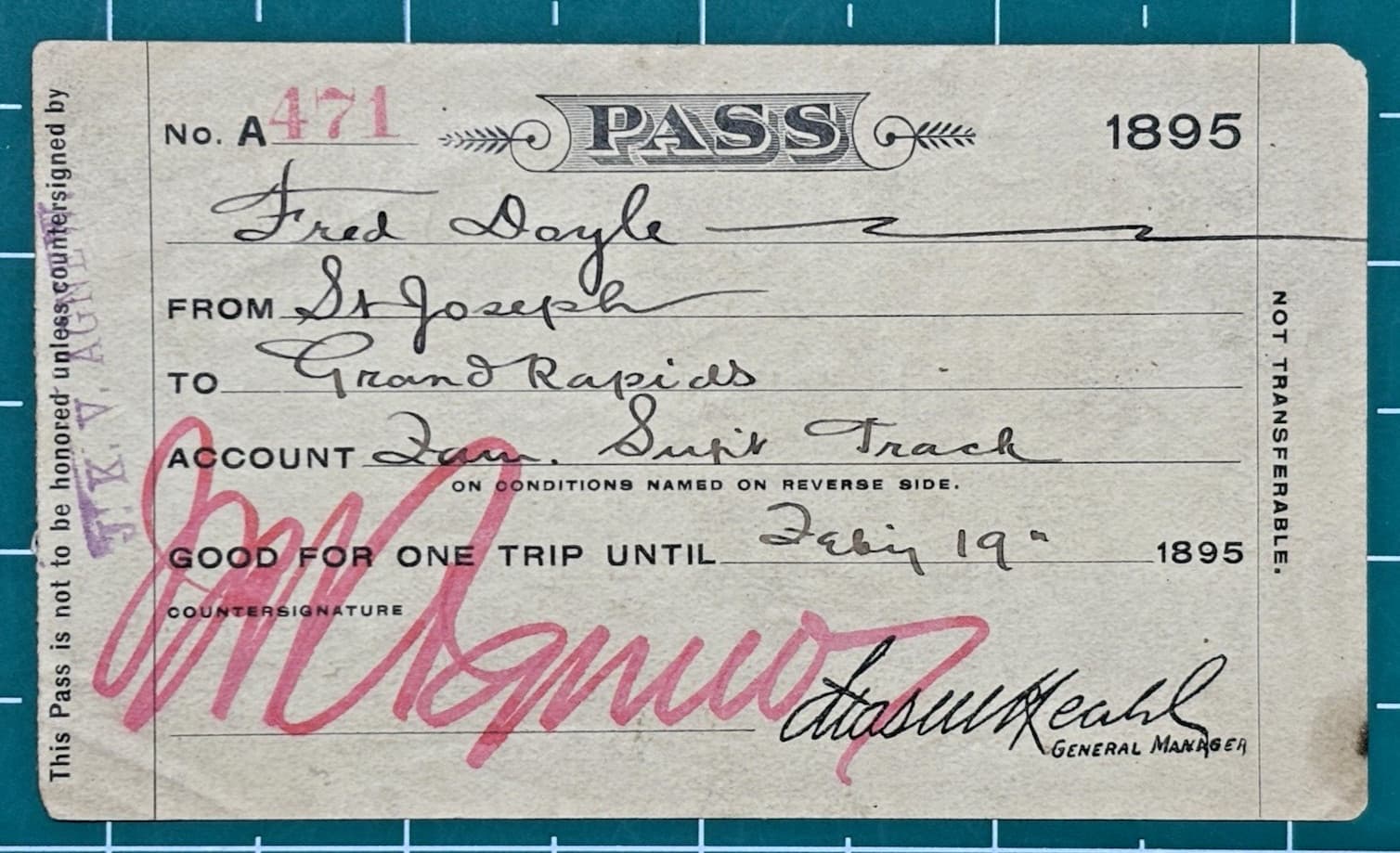 RAILROAD PASS: 1895 Chicago & West Michigan Railway - Detroit Lansing & Northern