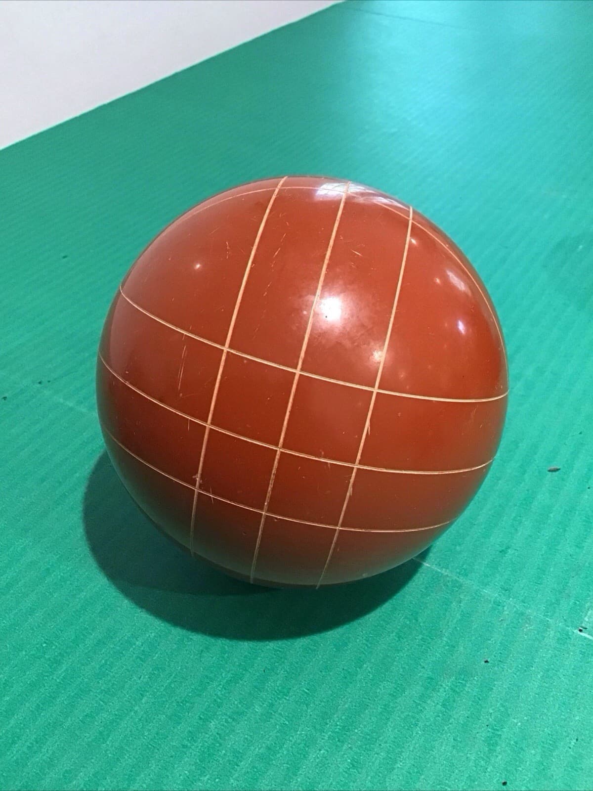 (1) Single Vintage Sportcraft Rivoli Bocce Ball Brown Line Design 113mm (4.5") 2