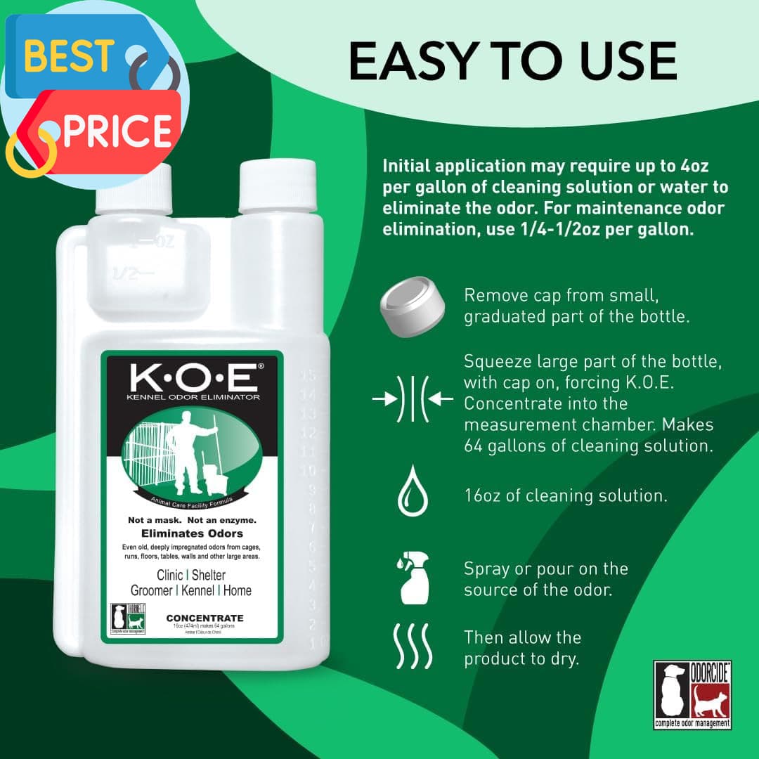 ,  KOE Kennel Odor Eliminator Concentrate, Great for Cages, Runs, Floors & More, 2