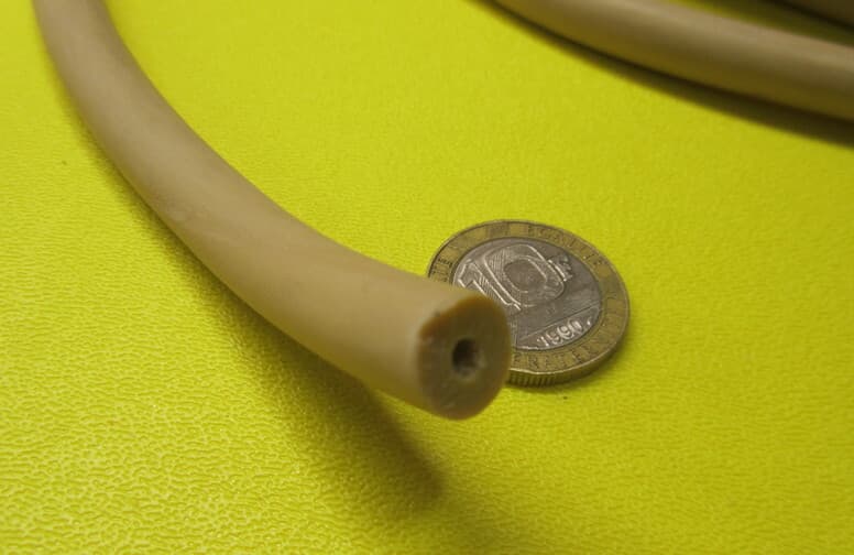 Gum Rubber Tubing, 45 Shore A, Tan, 3/8" x 1/8" x 1/8" Wall x  5 Ft Length